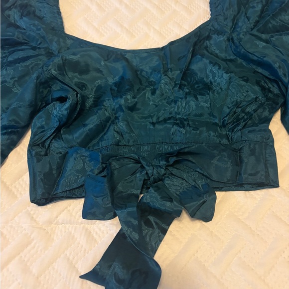 Teal Crop Wrap Long Sleeve Top - Picture 6 of 6